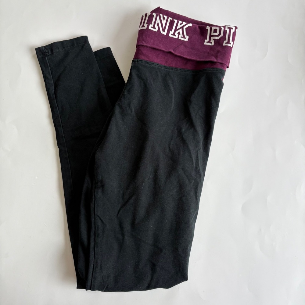 Pink Yoga Juniors XS Y2K Yoga Leggings by Victorias Secret Foldover Waistband